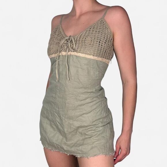 Green crochet lace top tunic mini dress European vintage - Picture 1 of 8